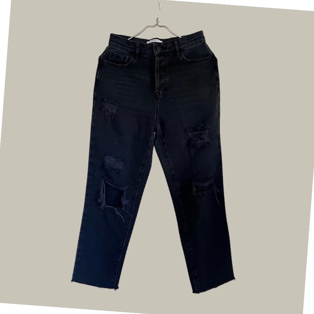PacSun High Rise Straight Leg Distressed Jeans Black Size 25 Ripped Raw Hem